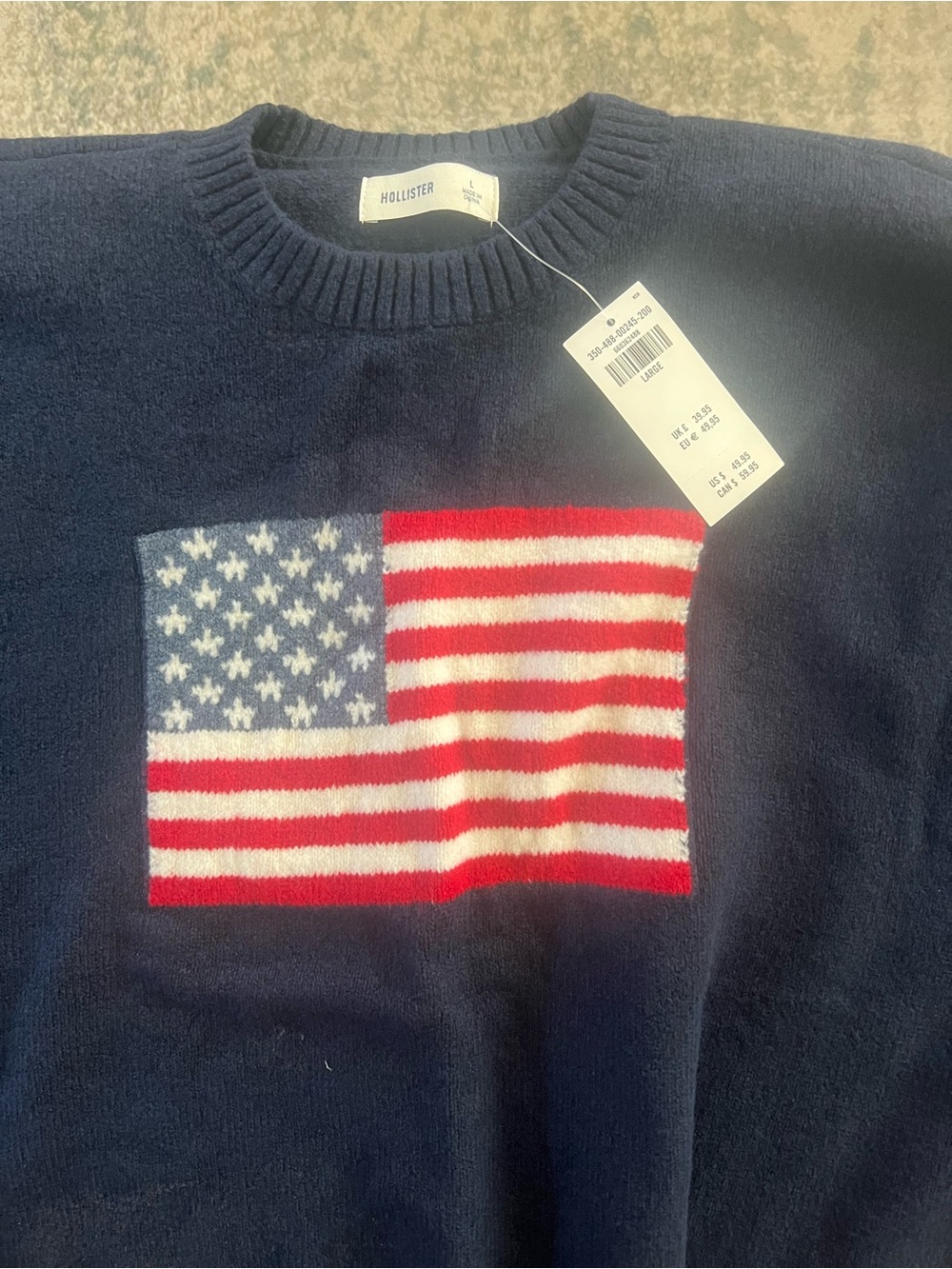 Hollister Navy Crewneck Sweater with American Flag